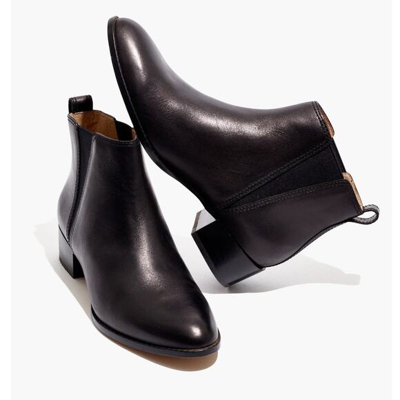 Madewell The Carina Boot Black Leather Chelsea Ankle Boots Pull-On Size 7.5 - Picture 1 of 14